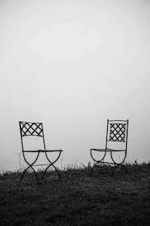 black and white folding chair on green grass field
