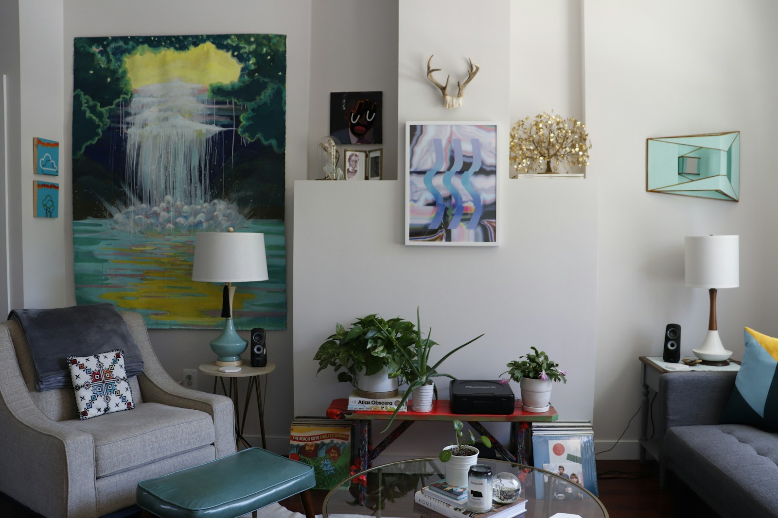 leaning unframed canvas as renter friendly accent wall