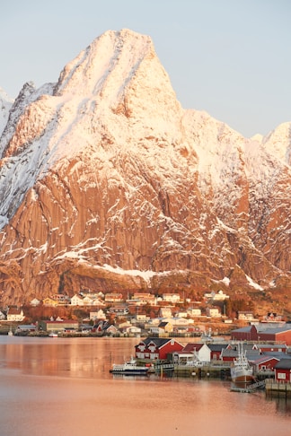 brown and white mountain near body of water during daytime