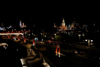 Nighttime shot of an illuminated government infrastructure project, reflecting meticulous execution and scale.