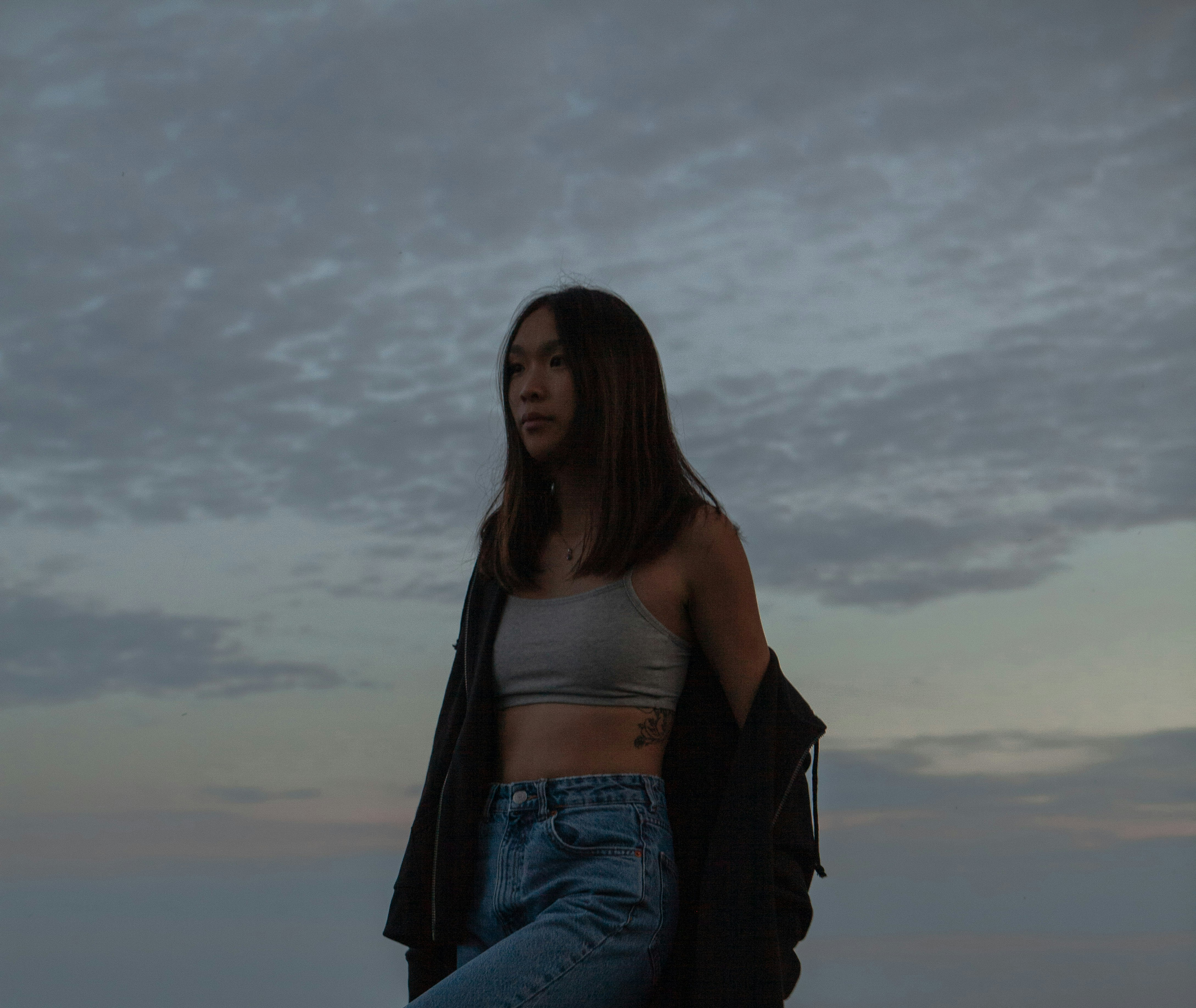 black crop top with blue jeans
