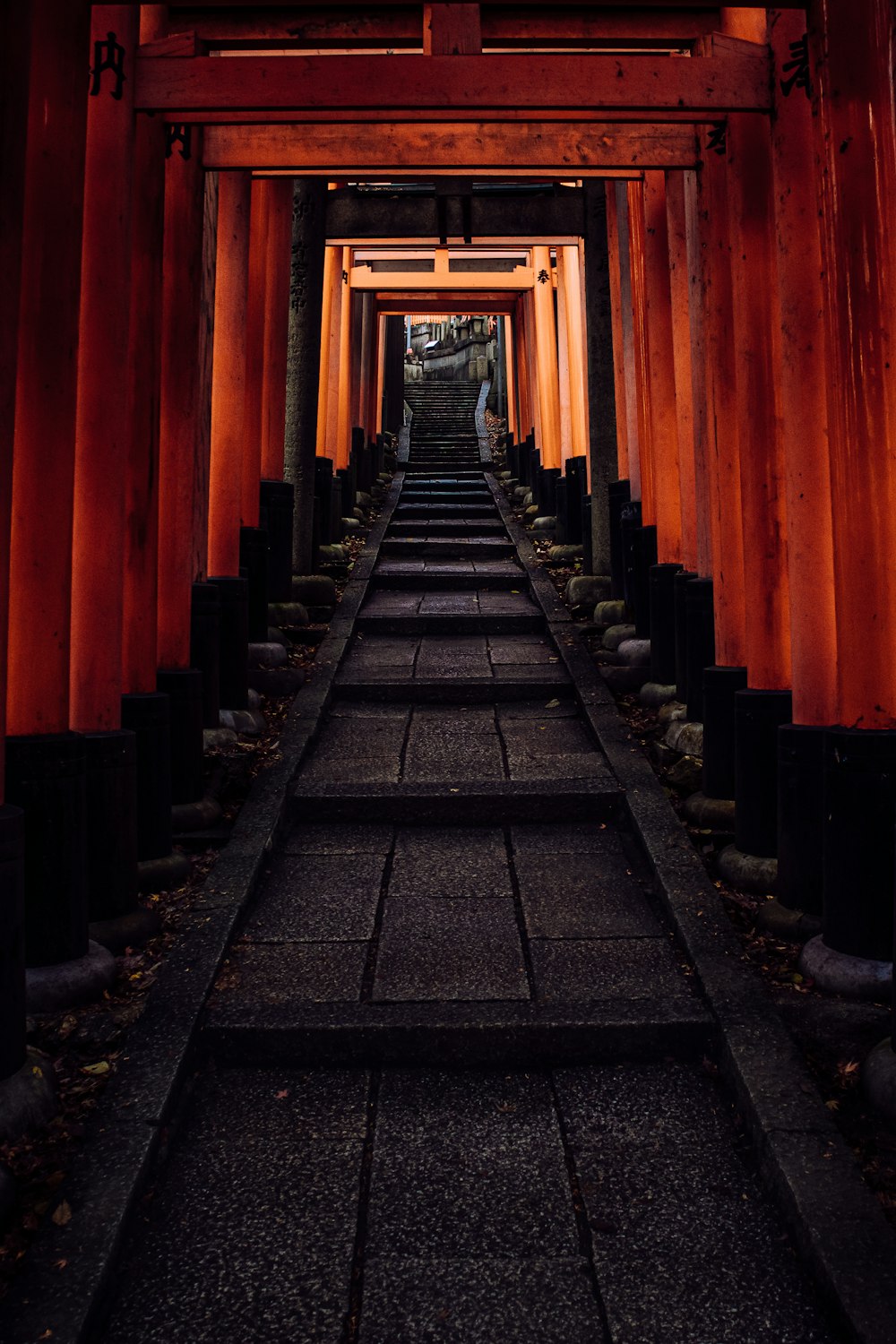 black concrete stairs with red curtain