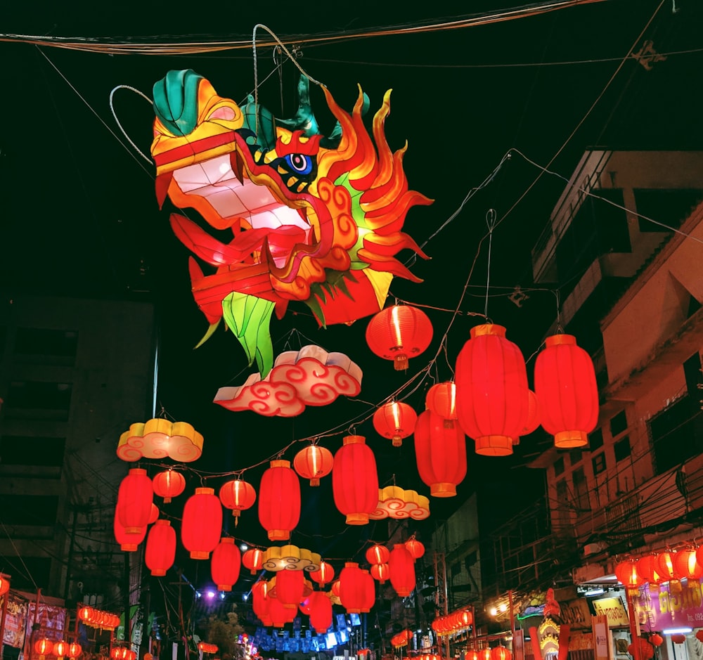 red and yellow chinese lanterns