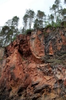 brown rock formation near green trees during daytime