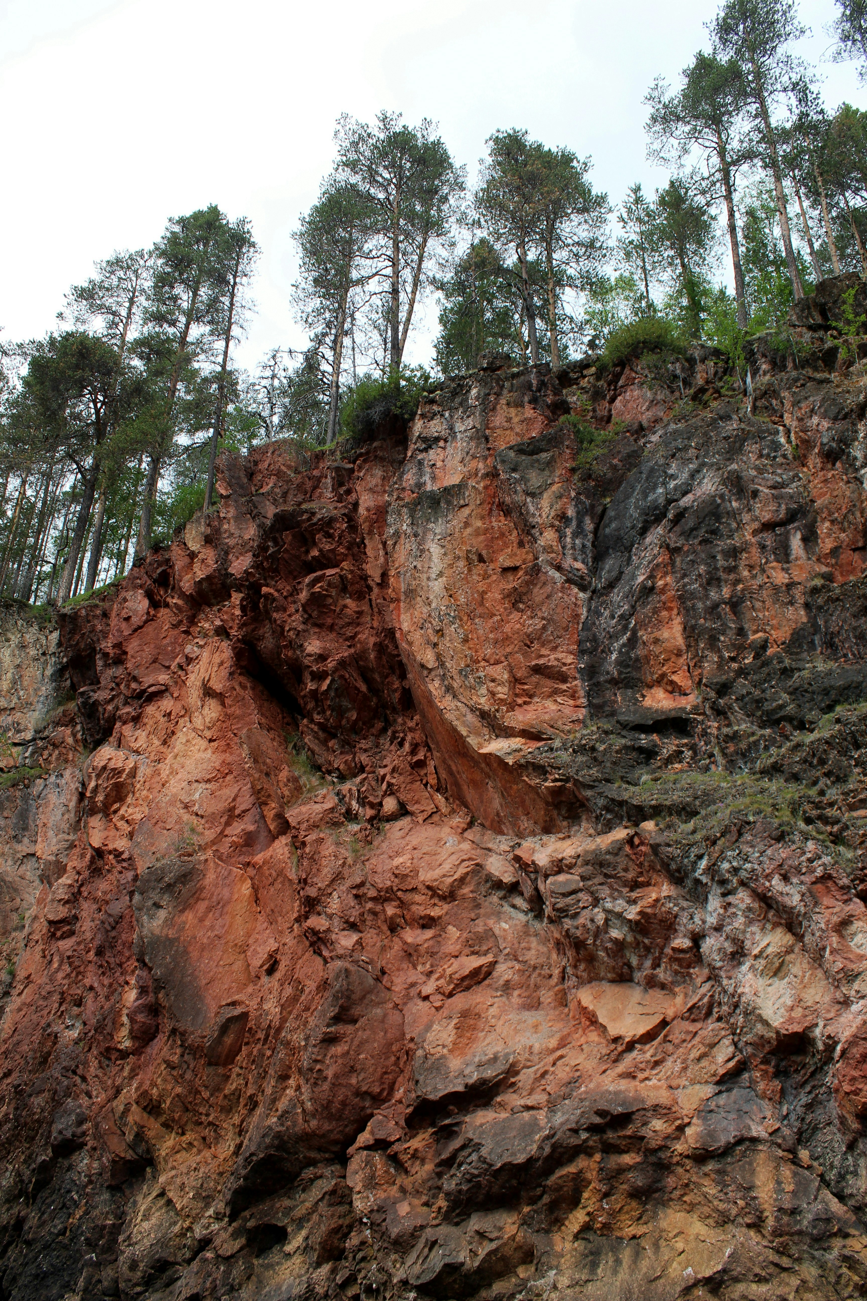 brown rock formation near green trees during daytime