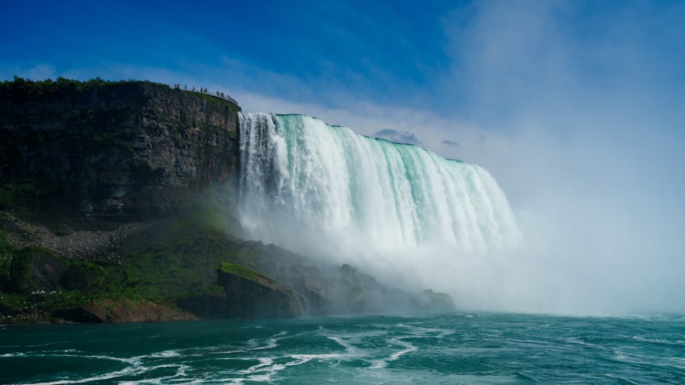 waterfalls under blue sky during daytime