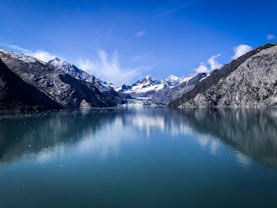 lake near snow covered mountain under blue sky during daytime