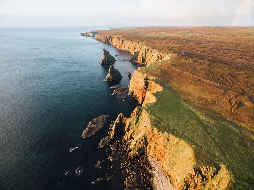 aerial view of green and brown mountain beside sea during daytime