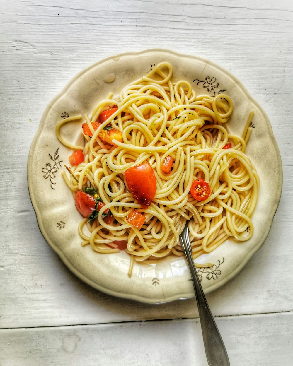 pasta dish on white ceramic plate