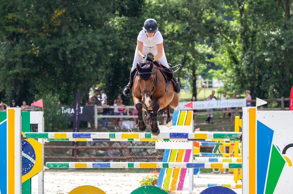 man riding brown horse during daytime