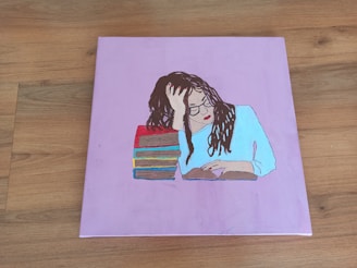A whimsical illustration of Jamie Genius, the fictional character, surrounded by books.