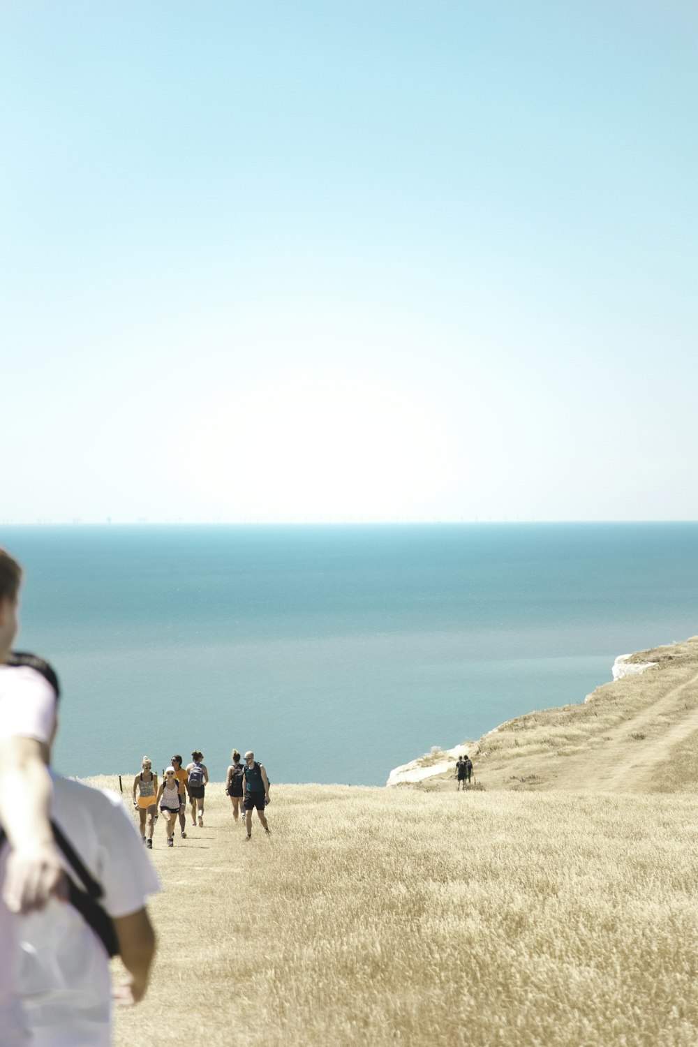 personnes debout sur une formation rocheuse brune près d’un plan d’eau pendant la journée
