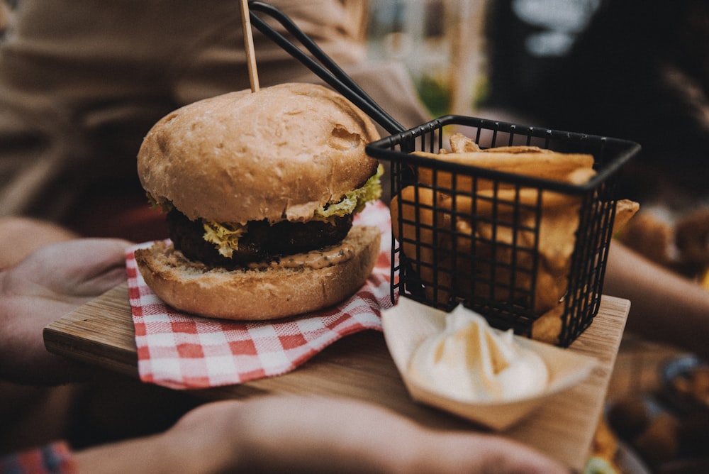 burger on black metal rack