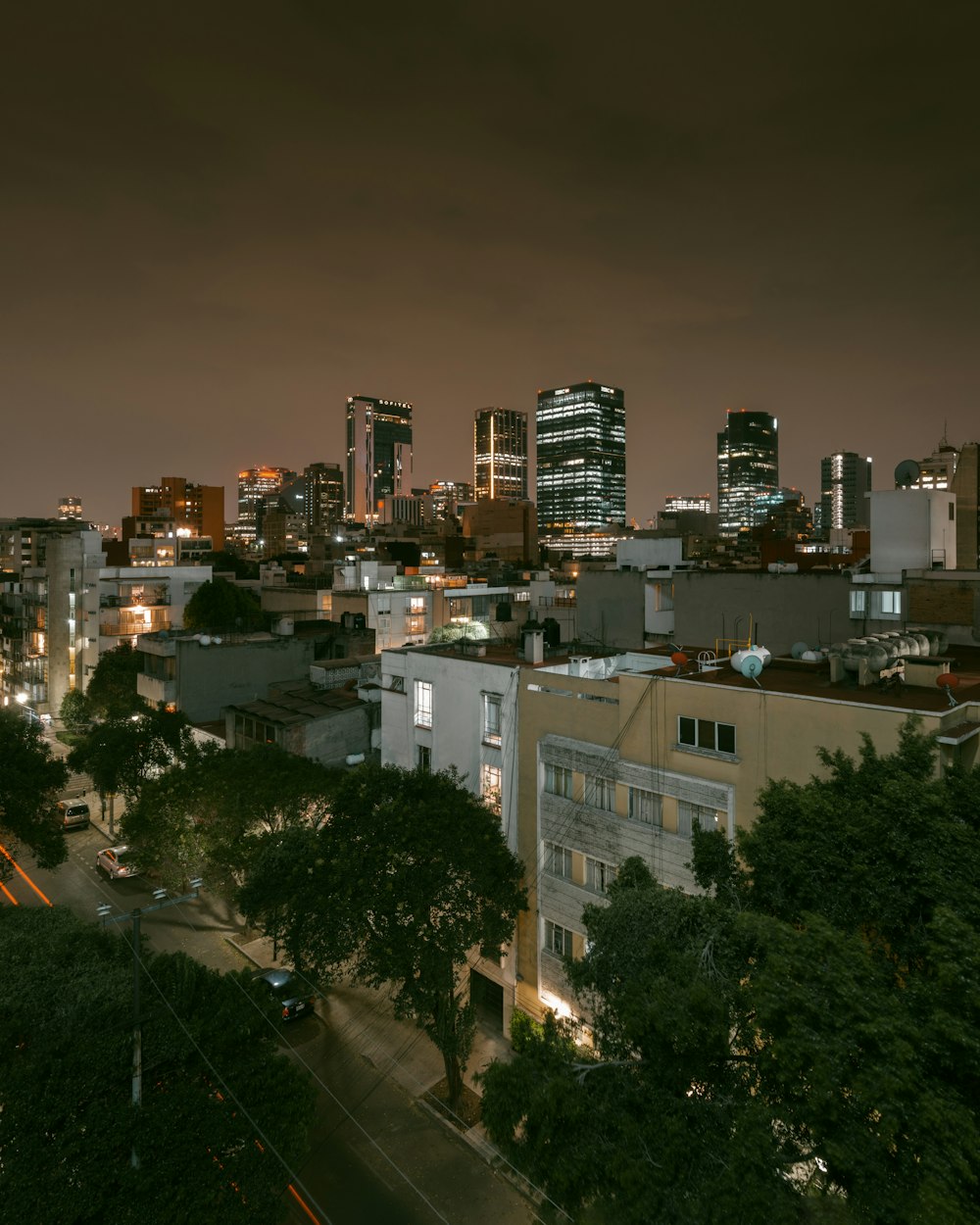 city with high rise buildings during night time