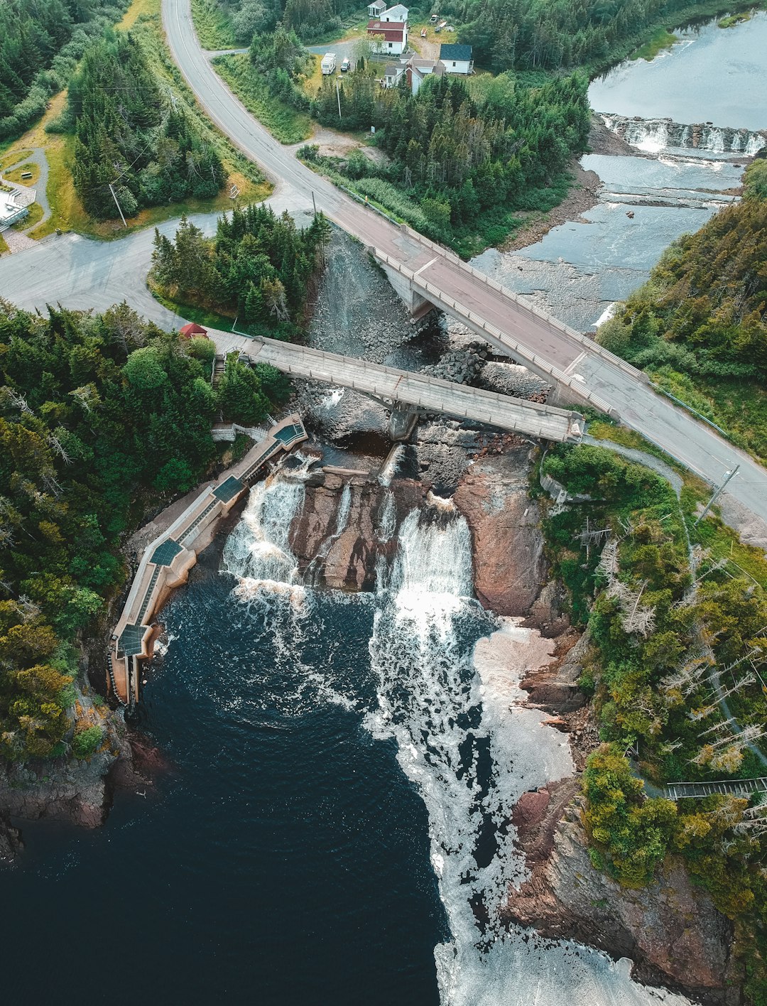 aerial view of bridge over river