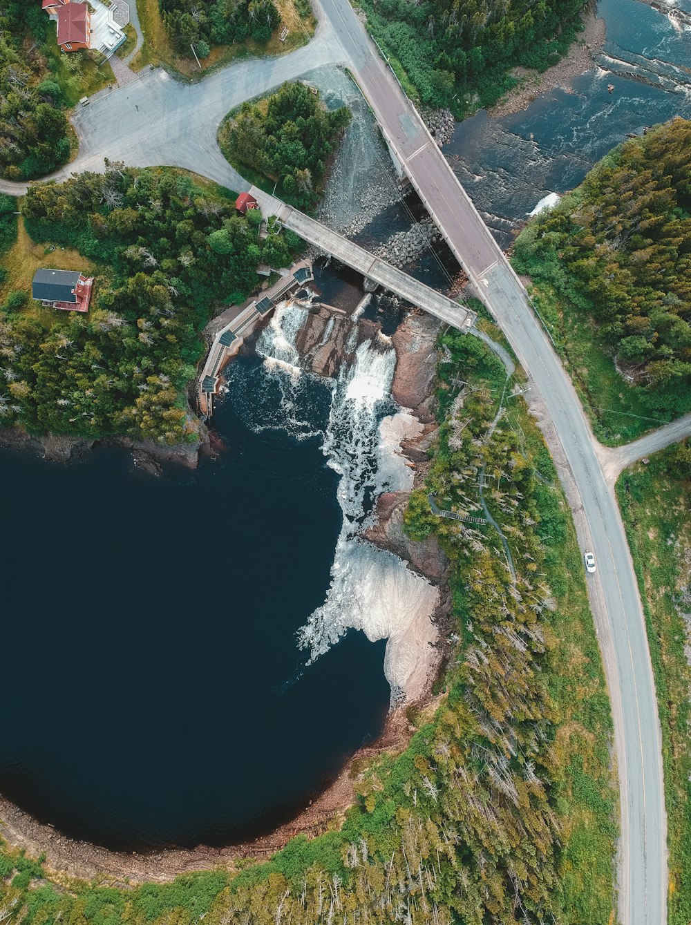 aerial view of bridge over river