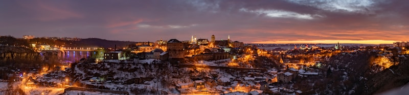 city skyline during night time