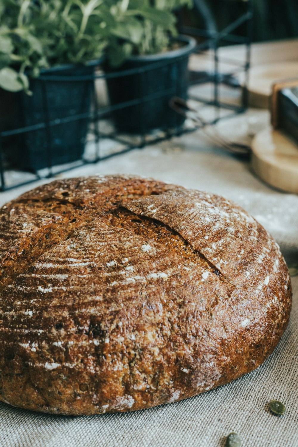 brown bread on white table