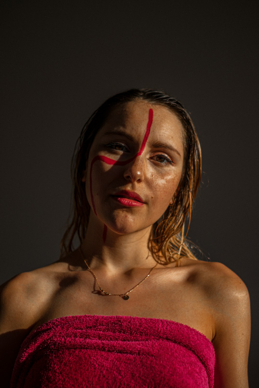 woman with red lipstick and blonde hair