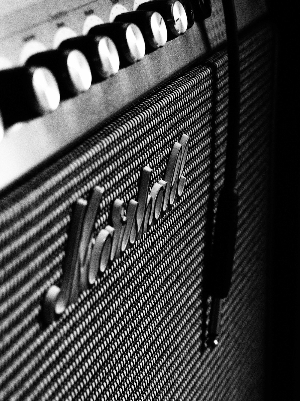 Amplificador de guitarra en blanco y negro