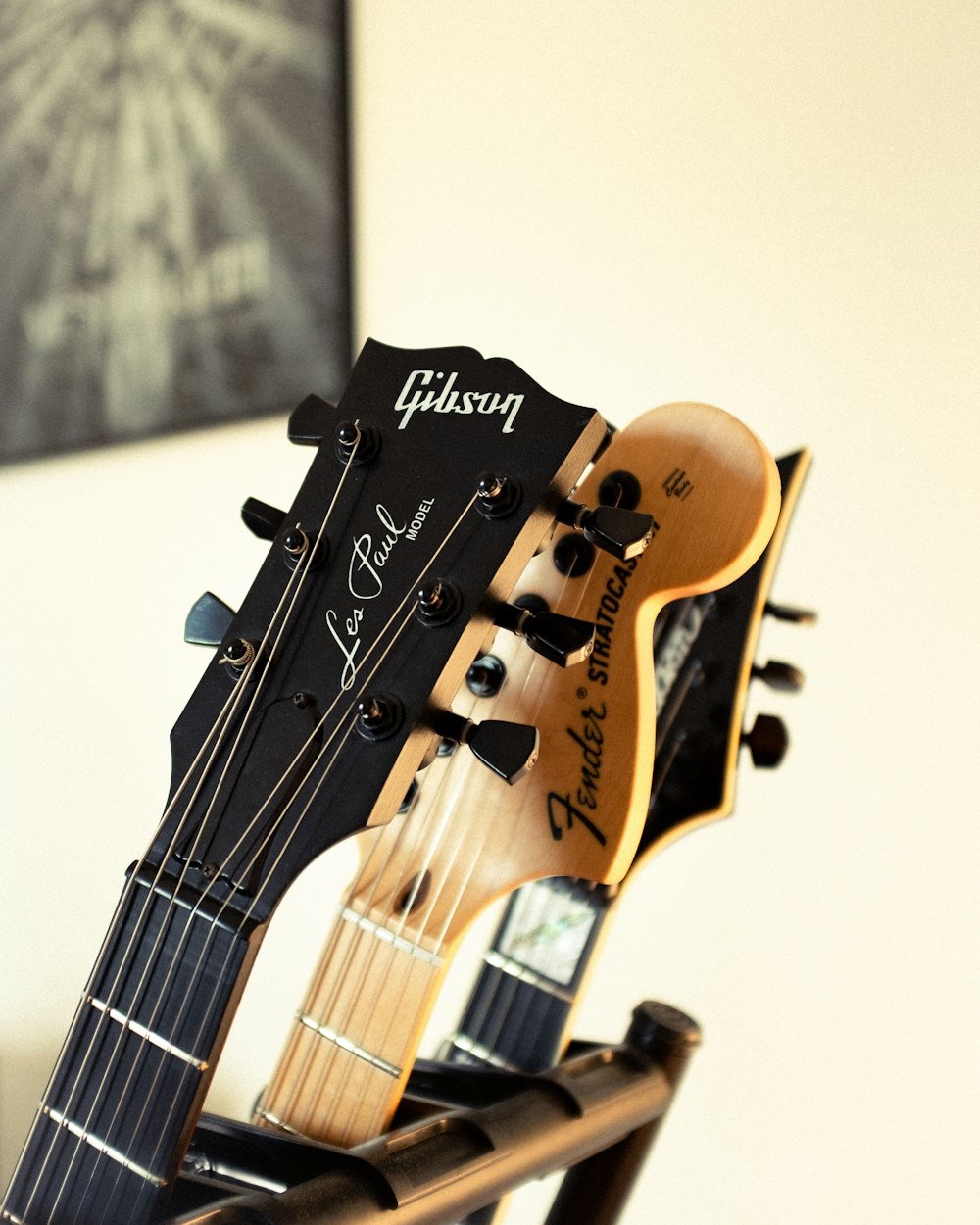 brown and black guitar headstock