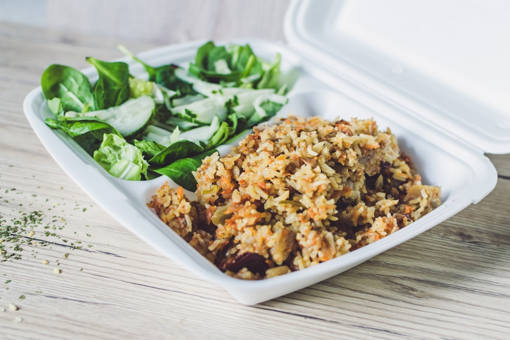 cooked food on white plastic container