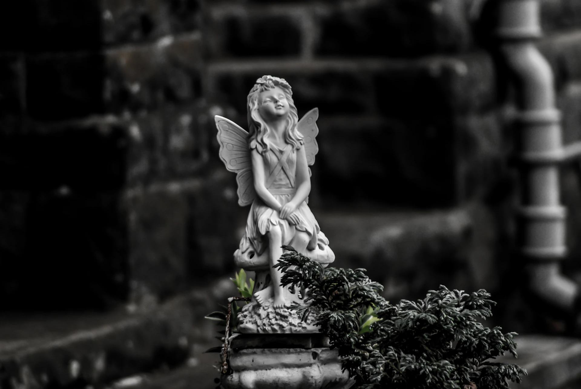 A finely crafted 1970s miniature sculpture of a whimsical fairy, showcasing detailed textures and a soft pastel palette.