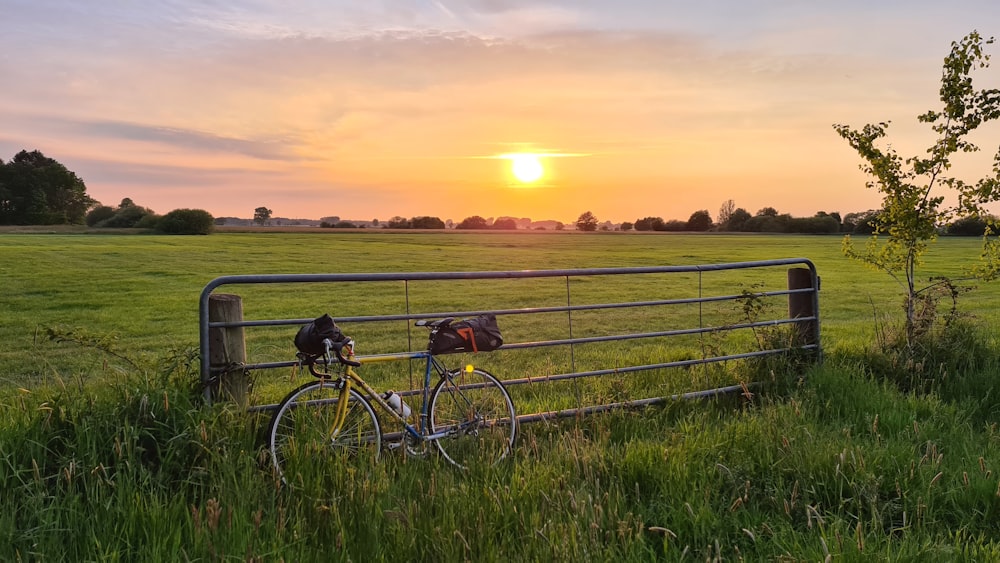 black and red bicycle on green grass field during sunset