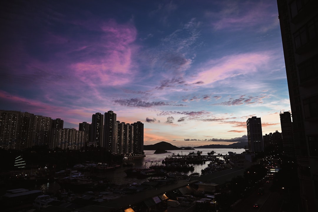 city skyline under purple and orange sky, ◅ sunsets in Hong Kong: 29/6 ▻