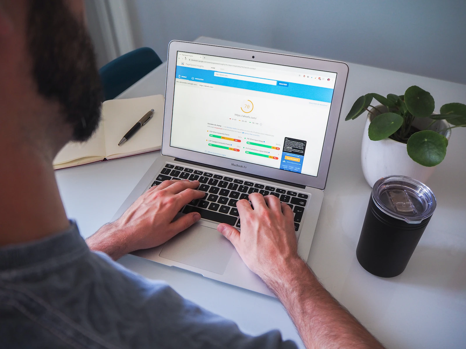 Technical SEO performance analysis on a laptop used for optimizing an affiliate website