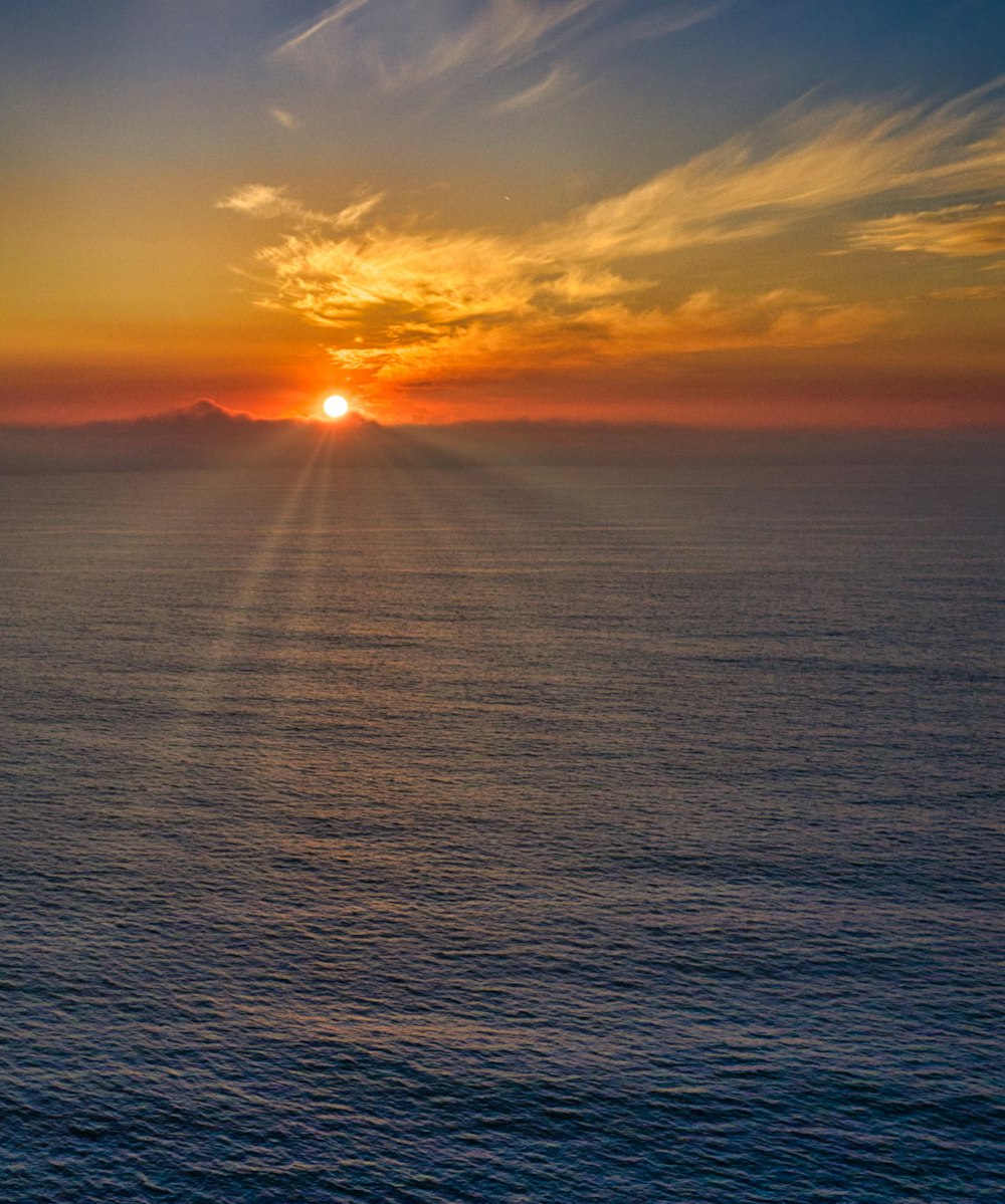 body of water during sunset