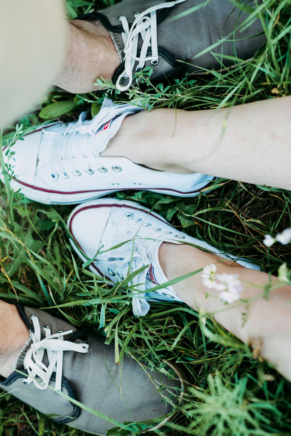 person wearing white converse all star high top sneakers