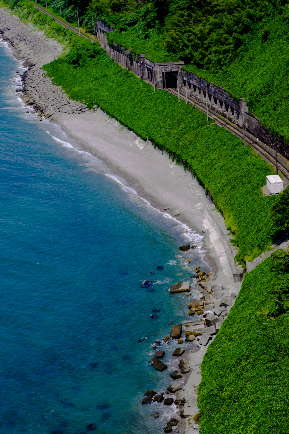 aerial view of people on beach during daytime