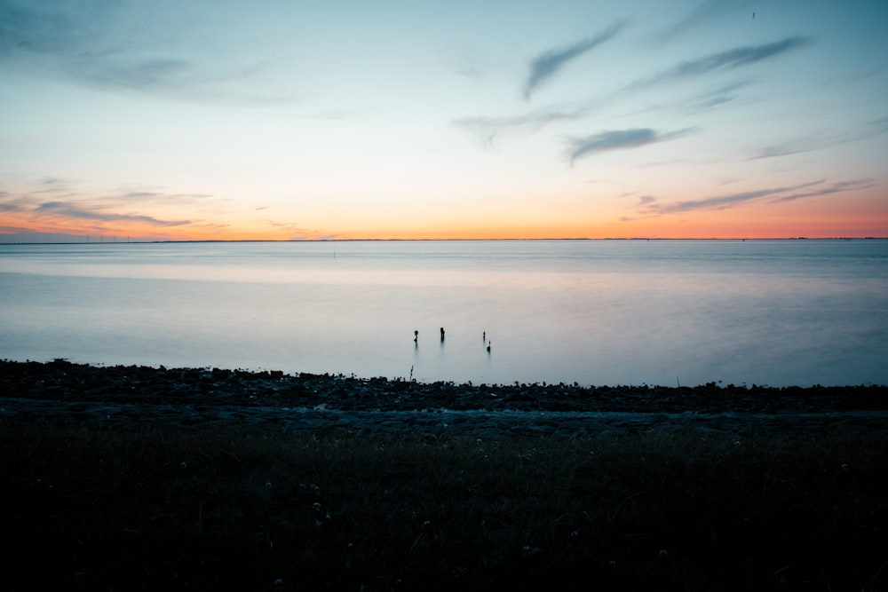 body of water during sunset