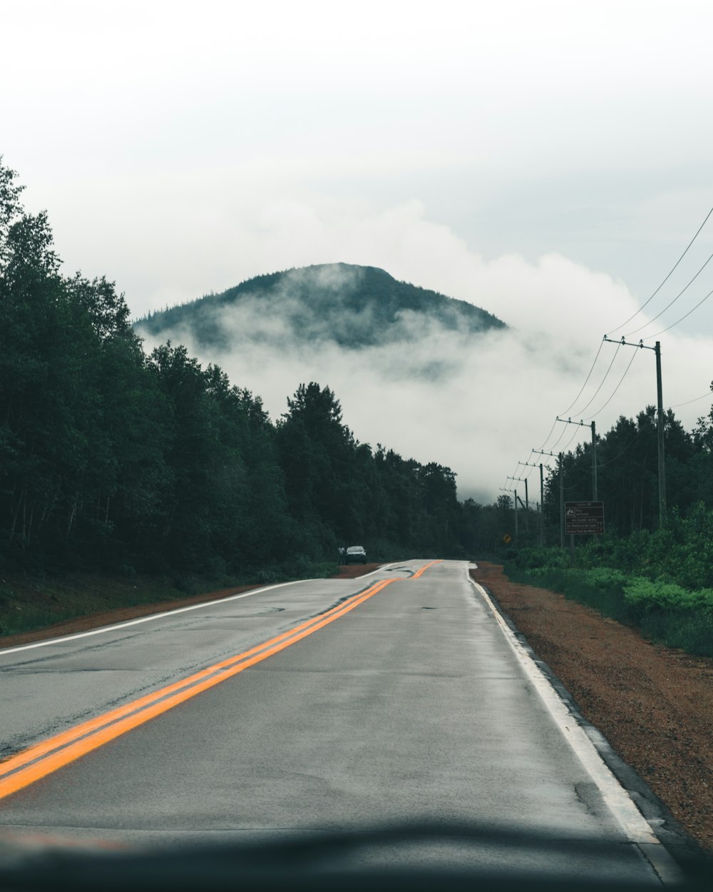 gray concrete road between green trees under white clouds during daytime