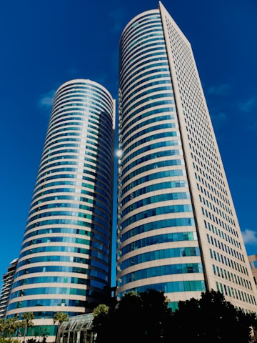 blue and white high rise building