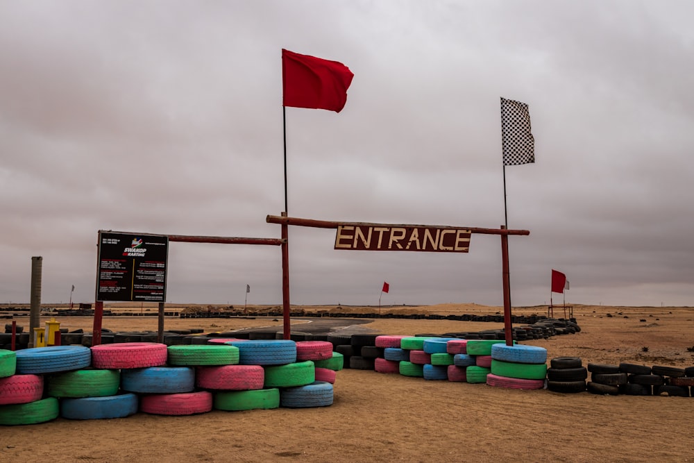 red and white flag on pole