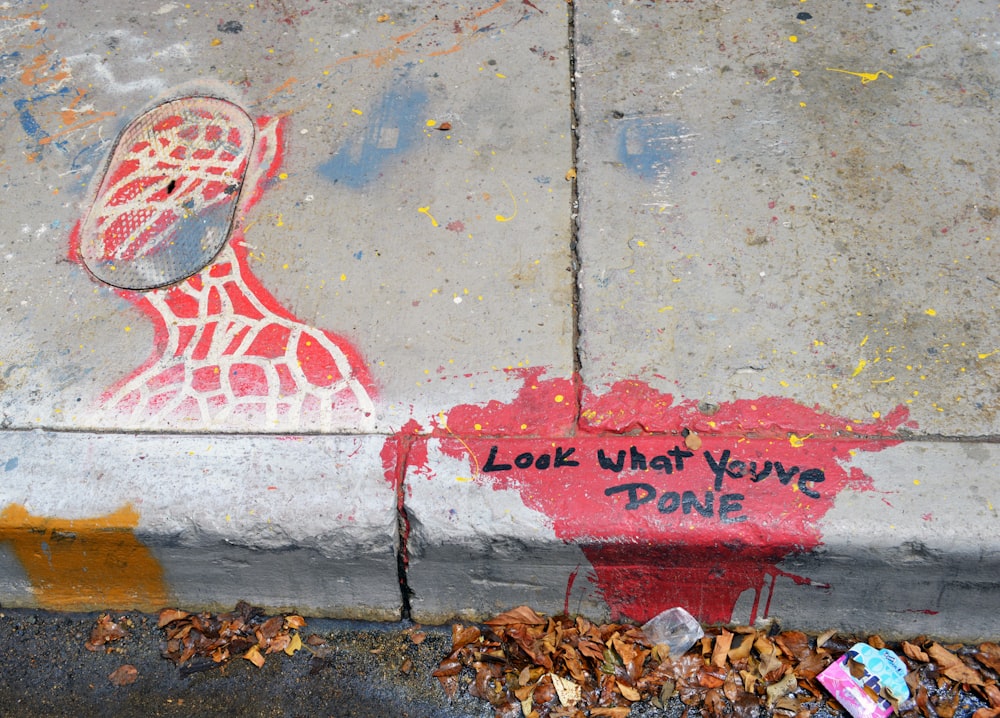 red love print on gray concrete floor