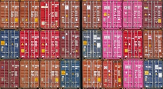 red and blue plastic crates