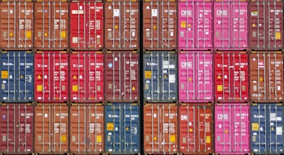 red and blue plastic crates