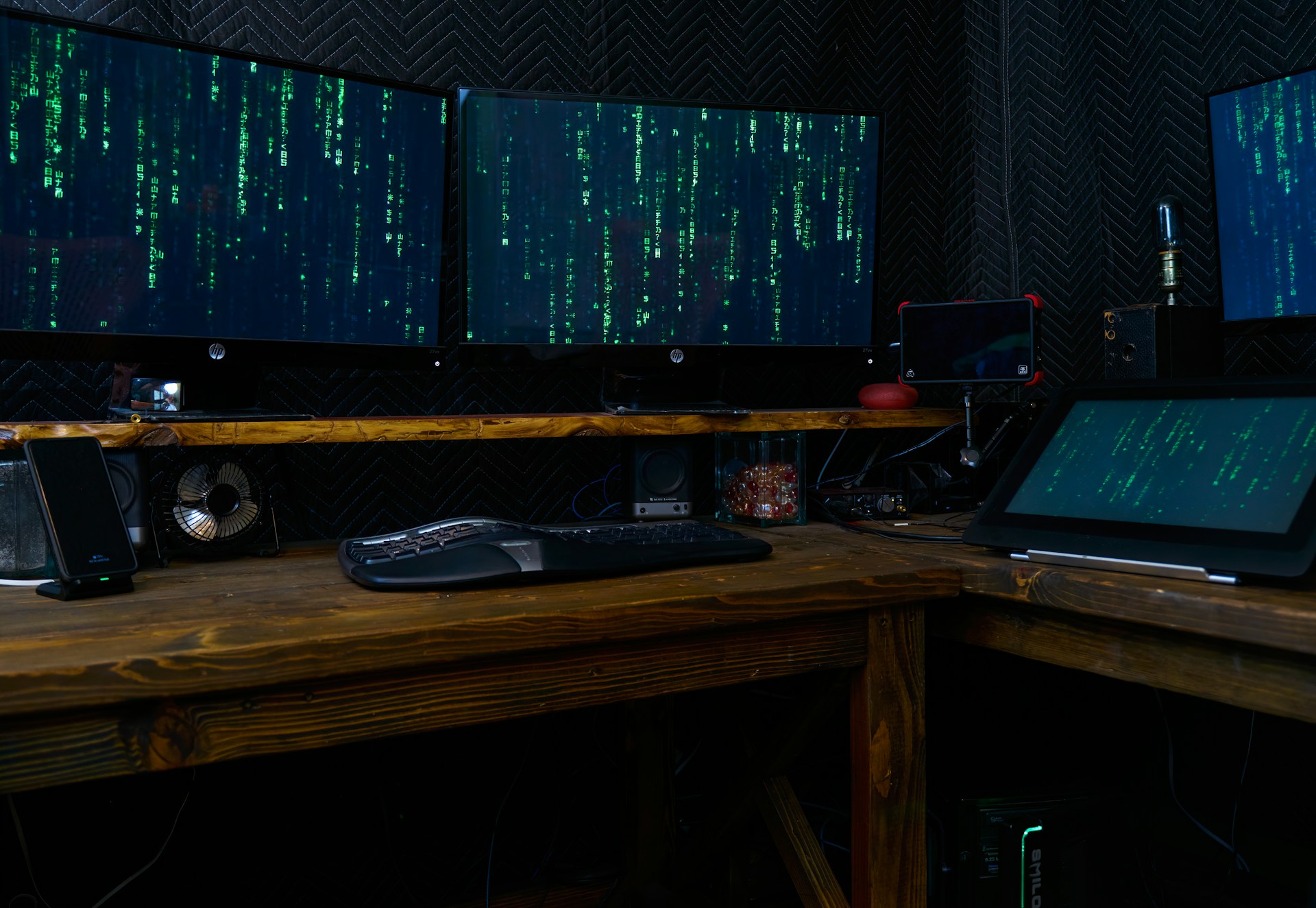black computer keyboard on brown wooden desk