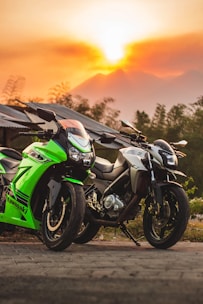 green and black sports bike