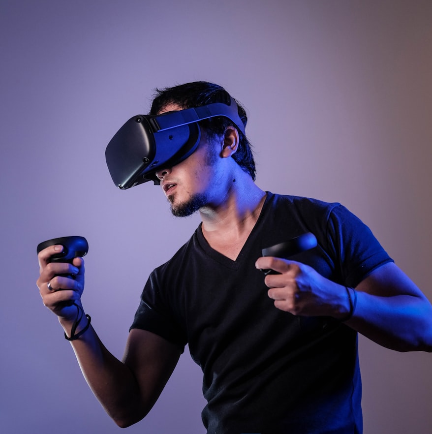 man playing virtual reality device