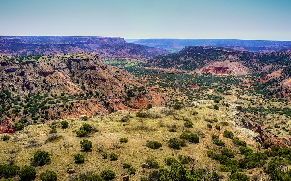 campo de grama verde e montanhas marrons durante o dia