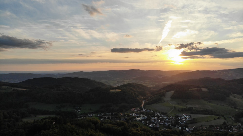 aerial view of city during sunset