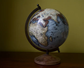 blue and white desk globe