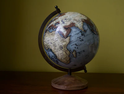 blue and white desk globe
