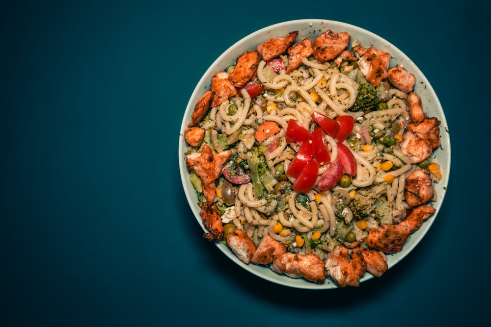 pasta dish on white ceramic bowl