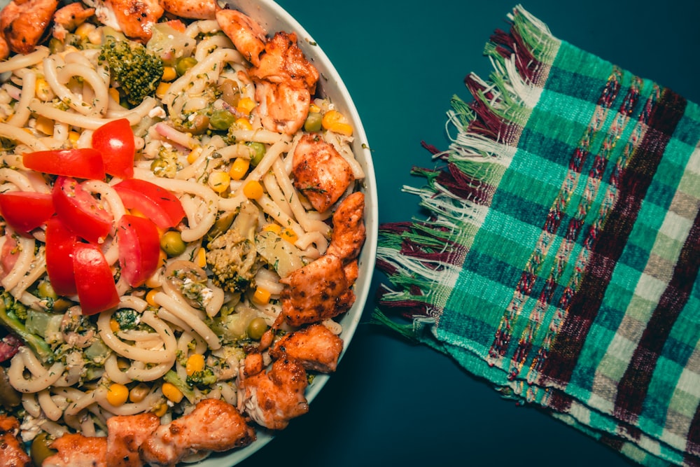 pasta dish on white ceramic bowl