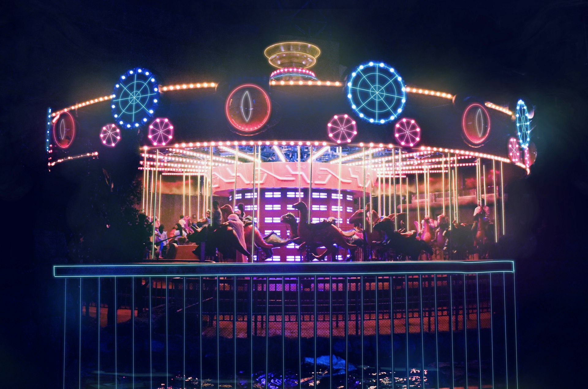 blue and white lighted carousel during night time